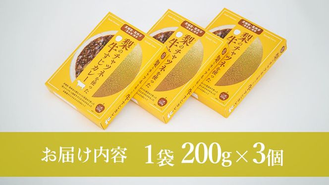 梨 の チャツネ（ペースト） を使った 牛すじ カレー 3個 セット レトルト 常温保存 備蓄 非常食 牛すじカレー コク 旨味 中辛 オリジナル グッズ 筑西市 限定 梨 なしカレー [DS002ci]