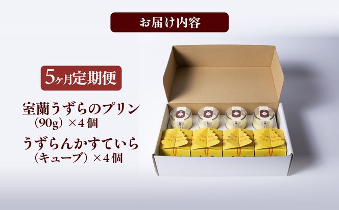 ≪5ヶ月定期便≫室蘭うずらのプリン4個＆かすていらキューブ4個 MROF012
