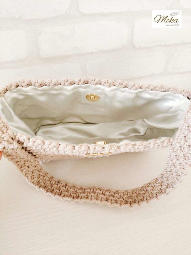 オーガニックコットンロープのマクラメ　ワンハンドルバッグ