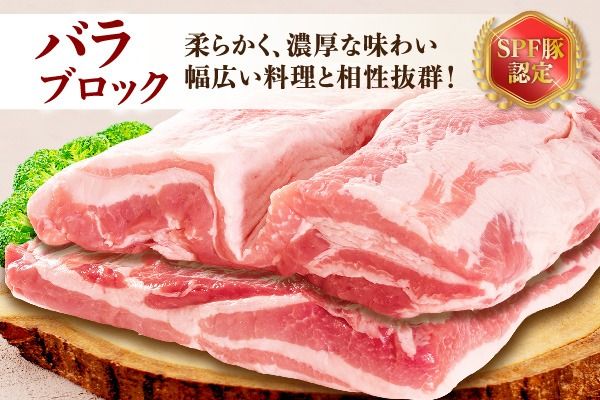 山形県庄内SPF豚 最上川ポークバラブロック 4kg（2kg×2）国産  豚肉 冷蔵便