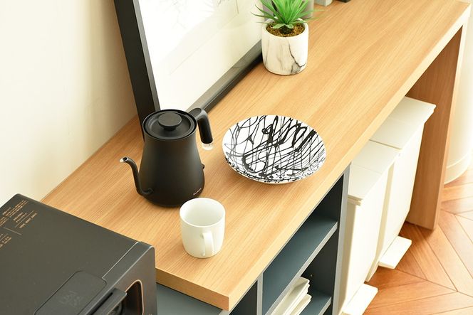 アグレ シェルフデスク GR【グリーン 完成品 L字 収納 学習机 子供部屋 スライド天板】(H062322)