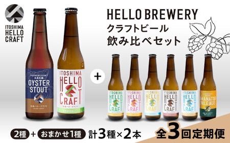 [全3回定期便][ 3種 飲み比べ ]糸島 クラフト ビール 瓶 詰め合わせ 6本 セット 糸島市 / HELLO BREWERY 地ビール ビール [AGM002] クラフト ビール 地ビール 飲み比べ 詰め合わせ セット