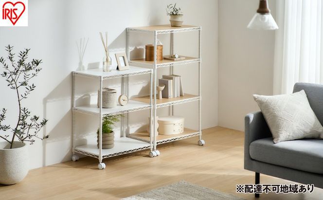カラーメタルラック ウッドボード付き CMM-55104B ホワイト ラック 棚 おしゃれ キャスター キャスター付 収納ラック キッチン ウッドボード付き メタルラック メタル カラーラック 収納 リビング 寝室 かわいい アイリスオーヤマ 幅55