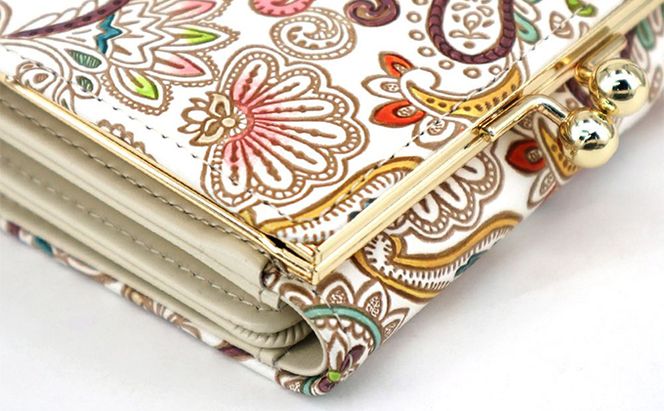 【文庫屋大関】三つ折りミニ財布　ペイズリー【皮革工芸品】 ファッション 小物 民芸品 お札 カード 小銭 手のひらサイズ コンパクト 大人かわいい 牛革 手作り 国産 