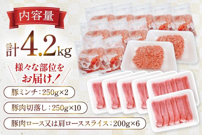 豚肉 宮崎県産豚肉 4.2kg 詰め合わせ セット [TRINITY 宮崎県 日向市 452061326] 小分け 豚 肉 宮崎 ロース スライス 豚バラ とんかつ 切り落とし ミンチ 豚ミンチ ひき肉 真空パック