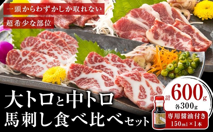 大トロ 中トロ 馬刺し 各300g 食べ比べ 計600g (専用醤油付き150ml×1本) 桜屋 [30日以内に出荷予定(土日祝除く)] 熊本県 長洲町 送料無料 肉 馬肉 馬さし ---sn_fskotct_30d_25_70000_600g---