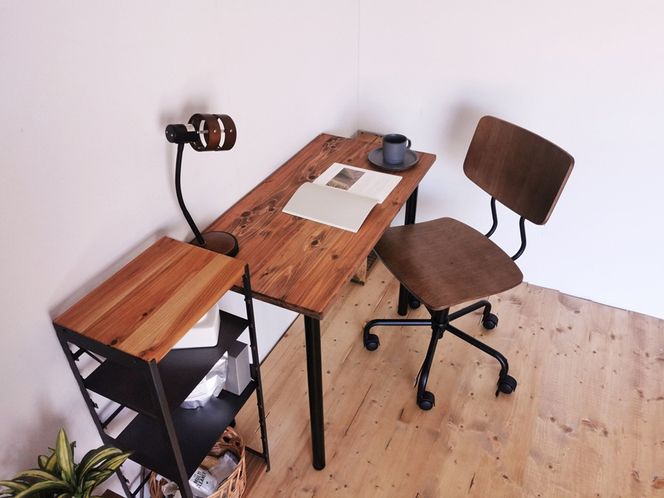 無垢材のデスク 約W90cm×D45cm ブラウン｜組立 簡単 工具不要 リビング 子供部屋 テーブル 家具 インテリア シェルフ [2501]