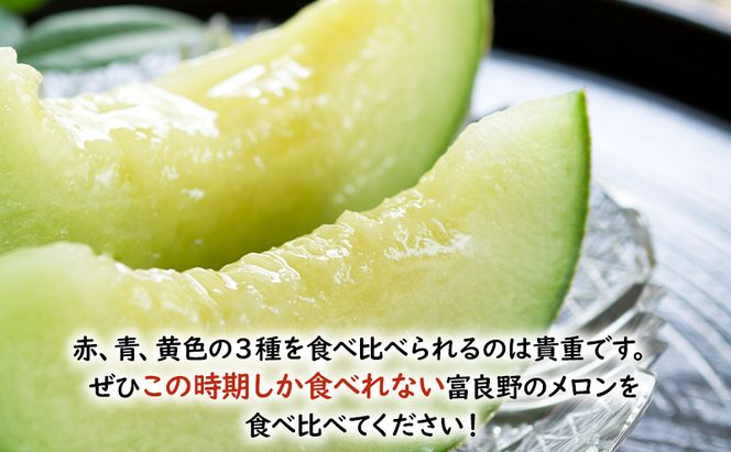 【2026年夏発送】 メロン 期間限定！　数量限定 3種 食べ比べ! 富良野メロン赤・青・黄 セット 計3玉 北海道 ふらの めろん 果物 フルーツ 甘い ジューシー