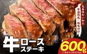 mrz0349 牛肉 ロースステーキ 600g【氷温熟成×極味付け 約200g×3枚  訳あり サイズ不揃い 小分け 焼くだけ】