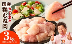 mrz0494 【カット済み】国産 鶏むね肉 3kg【スピード発送 氷温熟成×極味付け 小分け 250g×12P 鶏肉 とり 簡単調理 唐揚げ 親子丼 冷凍】