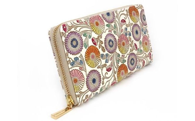 【文庫屋大関】 大容量　ぐるっとファスナーの長財布　更紗菊【皮革工芸品】 ファッション小物 民芸品 