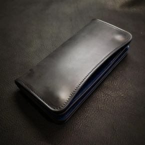 本革トラッカーウォレット　LI001-WCTW-BK 貴重 蝋引きコードバン イタリアンレザー レザー 本革 高級感 上品 プレゼント 贈り物 ギフト [CM-6]