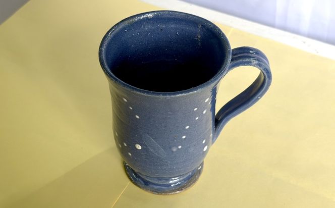 【沖縄の焼き物】マグカップ (青) 食器 陶器  コップ 工芸品 ギフト 沖縄市 / 唐仙窯[BCBK015]