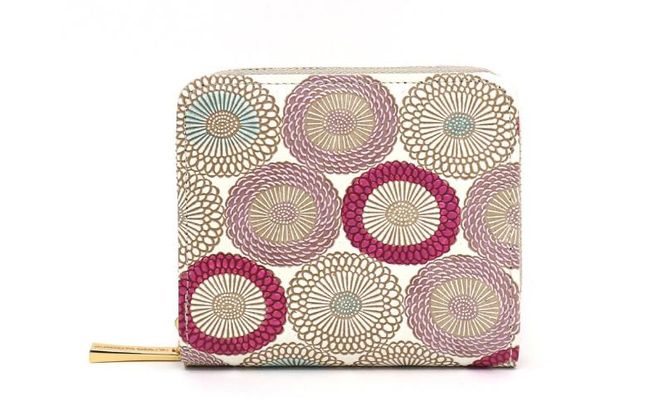 【文庫屋大関】二つ折りファスナーミニ財布 笠菊＜桃花＞【皮革工芸品】財布 二つ折り 小物 お札 カード 小銭 コンパクト 牛革 手作り 日本製 墨田区 東京都