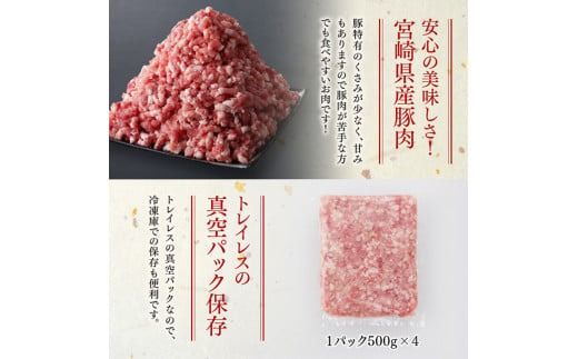 「まるみ豚」宮崎県産豚肉　粗ミンチ　計2kg(500g×4) 【 豚肉 豚 肉 国産 川南町 粗ミンチ 】[D11505]