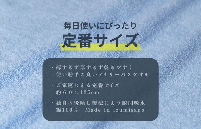 099H3695 カラーバスタオル 4枚 （ブルー）【泉州タオル 国産 吸水 普段使い シンプル 日用品 家族 ファミリー】