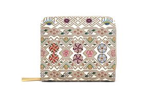 【文庫屋大関】二つ折りファスナーミニ財布 花菱【皮革工芸品】財布 二つ折り 小物 お札 カード 小銭 コンパクト 牛革 手作り 日本製 墨田区 東京都