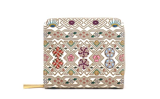 【文庫屋大関】二つ折りファスナーミニ財布 花菱【皮革工芸品】財布 二つ折り 小物 お札 カード 小銭 コンパクト 牛革 手作り 日本製 墨田区 東京都