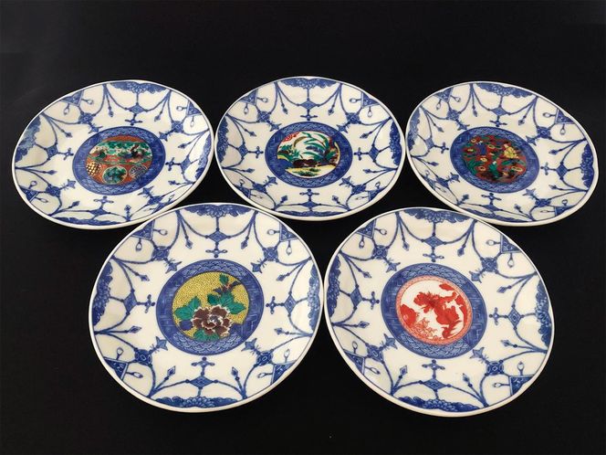 九谷焼　5.2号皿揃　時代絵 （5枚セット）a01 工芸品 