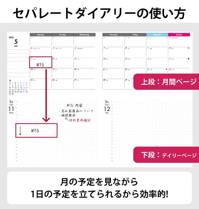 セパレートダイアリー　デイリー＆マンスリーA5　ラウンドカバー付き [082I04]