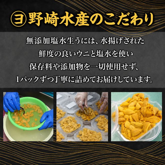 北海道 礼文島産 ミョウバン不使用 塩水ウニ キタムラサキウニ 100g×5パック［野崎水産］【 うに ウニ 雲丹 生うに 塩水うに ムラサキウニ 素材本来の味 海鮮 うに丼 濃厚 甘み 産地直送 】