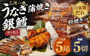 三河一色産 うなぎ蒲焼き中5尾+銀たら照り焼き5切れ（1切れ60g以上）｜ 鰻 かば焼き 銀鱈 タラ タレ付き 簡単調理 冷凍