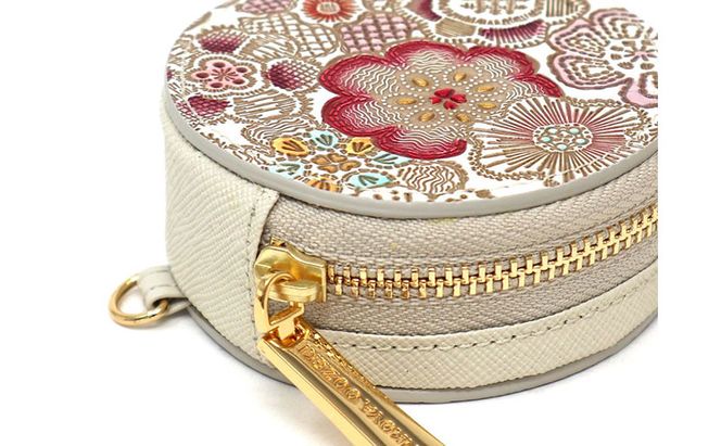 【文庫屋大関】マカロンポーチ 春らんまん＜茜＞【皮革工芸品】 ポーチ ミニポーチ 小物入れ アクセサリー入れ イヤホン入れ 収納 保管ケース 手のひらサイズ  本革 革 皮革 工芸品 工芸 雑貨 ギフト プレゼント 日本製 東京