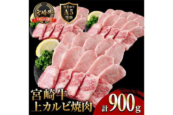 新鮮チルド便 宮崎牛 A5 上カルビ(計900g・300g×3P) 焼肉 カルビ 焼肉 和牛 BBQ アウトドア キャンプ 小分け パック 真空パック ブランド牛 ランク パーティー ご褒美 おかず【OT-03】【KNOT合同会社】
