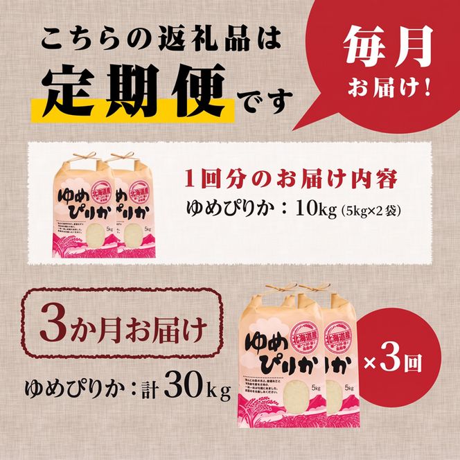 《令和8年産新米》3ヵ月連続お届け!ゆめぴりか10kg 特A 銘柄 ブランド米 精米 北海道 定期便 道産 お弁当 滝川市