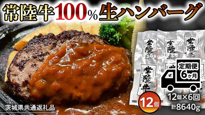 【茨城県共通返礼品】【6ヶ月定期便】 黒毛和牛 常陸牛 100% 特製 プレミアム 生ハンバーグ 120g×12個入り 合計1,440g 八千代町産 白菜 使用 無添加 無着色 保存料不使用 冷凍 牛 牛肉 ビーフ 生 ハンバーグ こだわり [AU057ya]