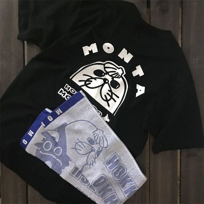 17-64 ゆるキャラ紋太グッズ(Tシャツ[ブラックL]、タオル[ブルー])
