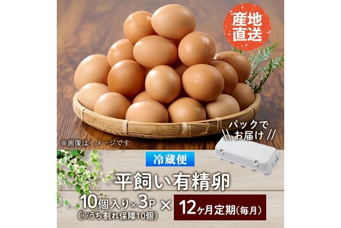 ＜定期便・全12回＞産直・平飼い有精卵 (総計360個・30個×12回(毎月発送)) 卵 玉子 卵かけご飯 玉子焼き 平飼い 鶏 鶏卵 養鶏場直送 朝採れ 新鮮 大分県 佐伯市 【HM05】【佐伯養鶏場】