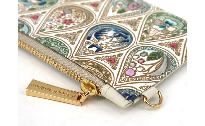 【文庫屋大関】すっきりカードケース　花と猫＜インディゴ＞【皮革工芸品】 ファッション小物 雑貨 フラグメントケース 小銭入れ付き 収納 スマート 日本製 花柄 ねこ ネコ 