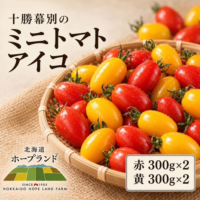 【先行予約】十勝幕別の ミニトマト アイコ 1.2kg （赤600g・黄600g） ［北海道ホープランド農場］【 トマト ミニトマト アイコ 野菜 夏野菜 フルーツ感 北海道 十勝 幕別 】