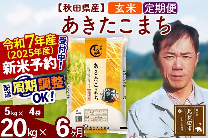 ※令和7年産 新米予約※《定期便6ヶ月》秋田県産 あきたこまち 20kg【玄米】(5kg小分け袋) 2025年産 お届け周期調整可能 隔月に調整OK お米 みそらファーム|msrf-22206