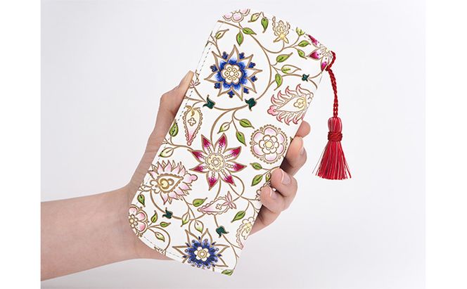 【文庫屋大関】メガネケース　花更紗【皮革工芸品】 ファッション小物 民芸品 