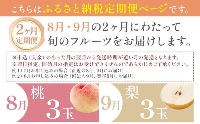 紀州 和歌山県産 旬の フルーツ セット ミニ 2ヶ月定期便 8月・9月配送 桃 3玉 梨 3玉 株式会社魚鶴商店《8月-9月頃出荷》和歌山県 日高川町 もも なし 定期便 果物 旬---wshg_uot102tei_26_20000_89y2---