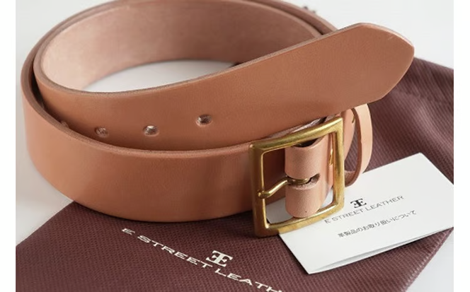 E STREET LEATHER グレージングベンズ 4cm幅 極厚レザーベルト ナチュラル 【star008-01】