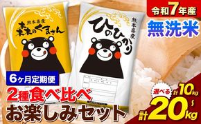 【6ヵ月定期便】令和7年産 無洗米 ひのひかり 森のくまさん 2種 食べ比べ 米 計10kg 計20kg 《お申込み翌月から出荷》 ヒノヒカリ お米 こめ 熊本県産 精米 森くま ブランド米 ご飯---mifune_lcl_1118_mo6---