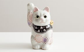 九谷焼 4号招き猫・花むらさき a05 焼き物 民芸品 工芸品 インテリア 