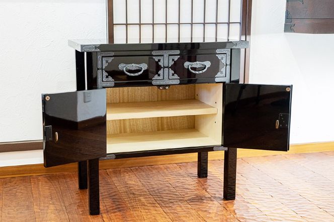 仙台箪笥 両開コンソール 木地呂漆塗り (申込書返送後、3ヶ月～8ヶ月程度でお届け)|06_kyk-450101