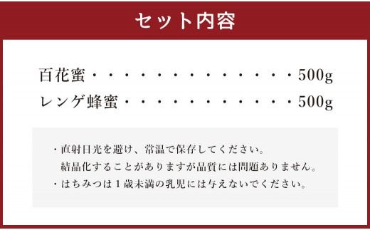 辻養蜂場 百花蜜 レンゲ蜂蜜 500g×各1本 計1kg はちみつ