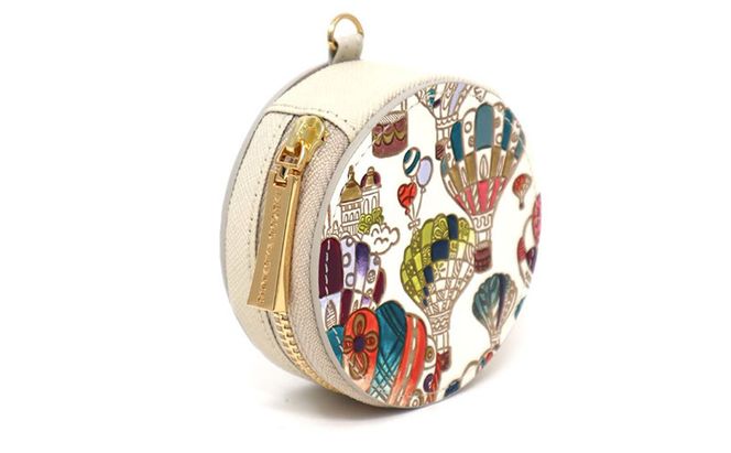【文庫屋大関】マカロンポーチ 気球【皮革工芸品】 ポーチ ミニポーチ 小物入れ アクセサリー入れ イヤホン入れ 収納 保管ケース 手のひらサイズ  本革 革 皮革 工芸品 工芸 雑貨 ギフト プレゼント 日本製 東京