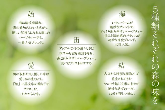 【森林浴茶 ティーパック 5種セット】ハーブティー ノンカフェイン ブレンド お茶 紅茶 国産 飲み比べ アソート 自宅用 贈答用 ギフト おすすめ 兵庫県 香美町 ANMEI / 森林浴茶 89-01