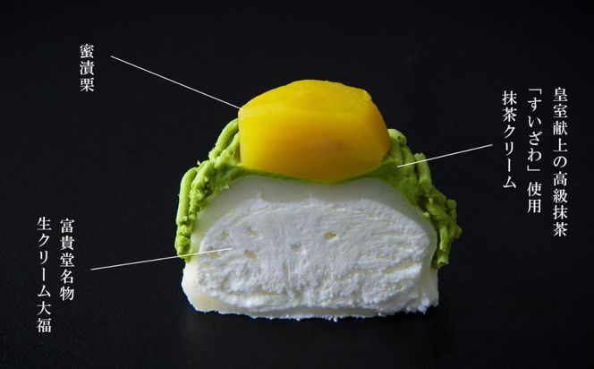 【ふるさと納税限定】皇室献上抹茶とメディアで話題の生クリーム大福のふるさと納税限定コラボ。抹茶モンブラン大福　９個入 【大福、モンブラン、栗、抹茶、生クリーム、クリーム、スイーツ、贅沢、ご褒美スイーツ、おいしい、なめらか、もちもち、老舗、富貴堂、和菓子、洋菓子、和洋、デザート、高級、上質、贈り物、ギフト、三重県、四日市市、ふるさと納税】