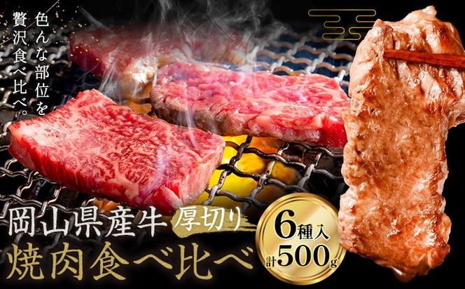 牛肉 国産 焼肉用 厚切り 食べ比べ セット 岡山県産牛 全6種 計500g《60日以内に出荷予定(土日祝除く)》 岡山県 笠岡市 肉 三角バラ ナカバラ ソトバラ ウチモモ ラムイチ ブリスケ マル グルメ お取り寄せグルメ---kasaoka_zsy_340_ys---