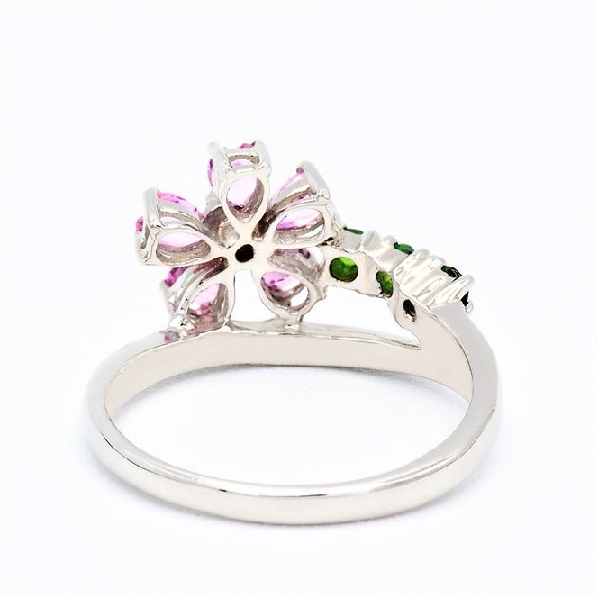ピンク サファイヤ 桜モチーフ リング 0.70ct Pt900 (13523) 指輪 リング サファイヤ ピンクサファイヤ プラチナ Pt900 グリーンガーネット ダイヤモンド ジュエリー アクセサリー 山梨県 甲斐市 BR-89