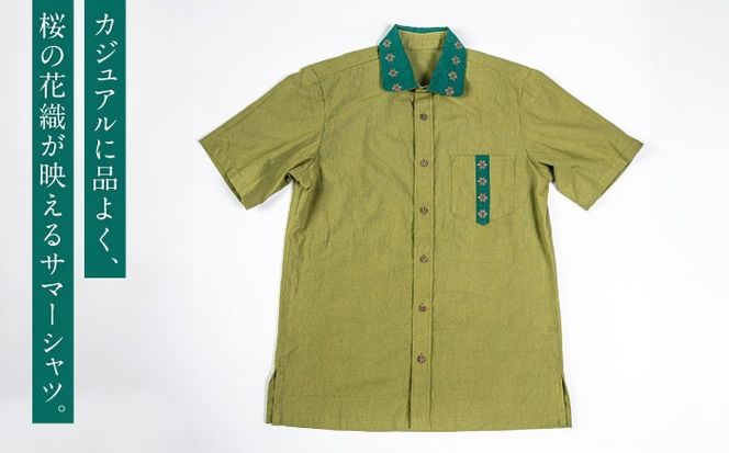 サマーシャツ（ティーグリーン / メンズ）琉球織物 経浮花織入り メンズ ファッション フォーマル カジュアル 冠婚葬祭 / 沖縄市 FABRIC SHOP MINAMI[BCCS012]