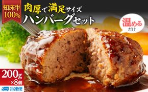 知床牛100%ハンバーグステーキセット 8個入り  北海道 道産牛 牛肉 冷凍 簡単調理 ボイル 湯煎 レトルト お弁当 おかず 温めるだけ 生産者 支援 応援 016942_AX017