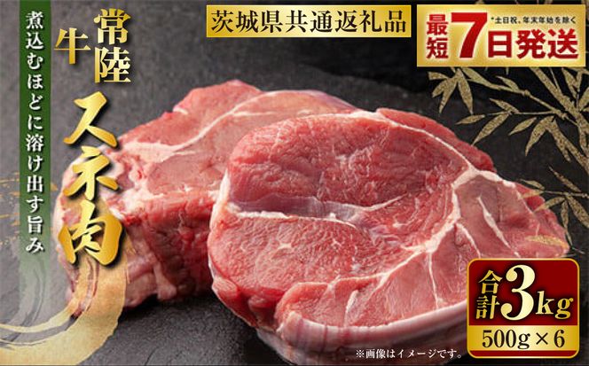 常陸牛 スネ肉 500g×6 合計3kg（茨城県共通返礼品） |  小分け 茨城県産 カレー シチュー 煮込み料理 冷凍